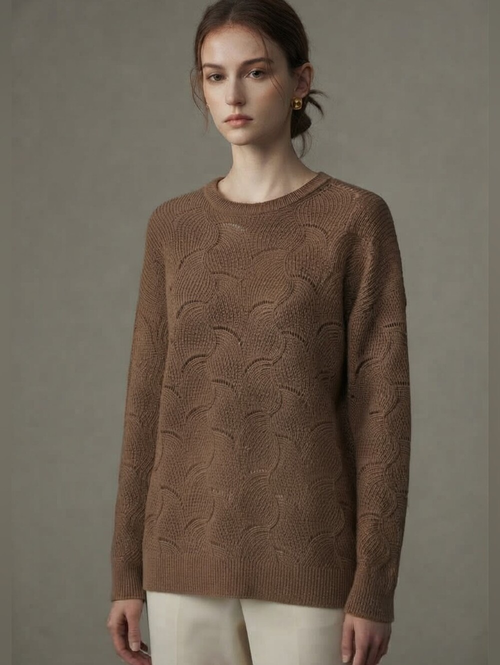 RW&CO Tan & Cream Spotted Fuzzy Knit Sweater Size XS